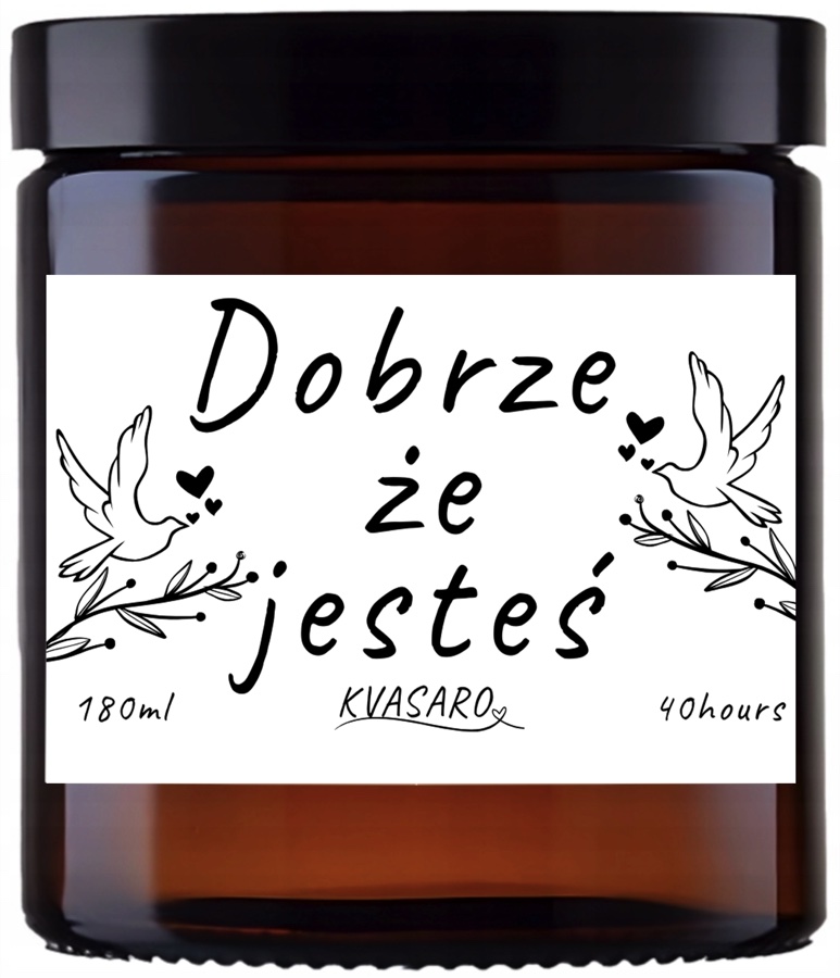 Świeca KVASARO „Dobrze, że jesteś” w bursztynowym słoiku