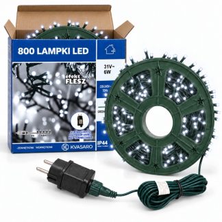 LAMPKI CHOINKOWE 64M 800LED ZEWNĘTRZNE IP44 BIAŁY ZIMNY+FLASH