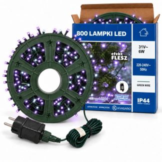 LAMPKI CHOINKOWE 64M 800LED ZEWNĘTRZNE IP44 PURPUROWE ŚWIATŁO+FLASH