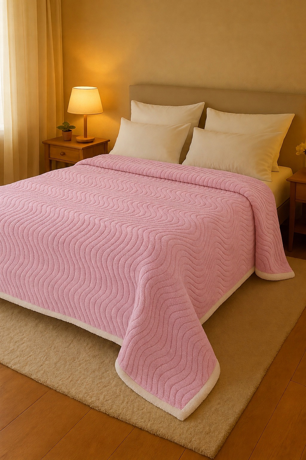 Koc Alpaka 200 × 220 cm — Różowy — falisty wzór
