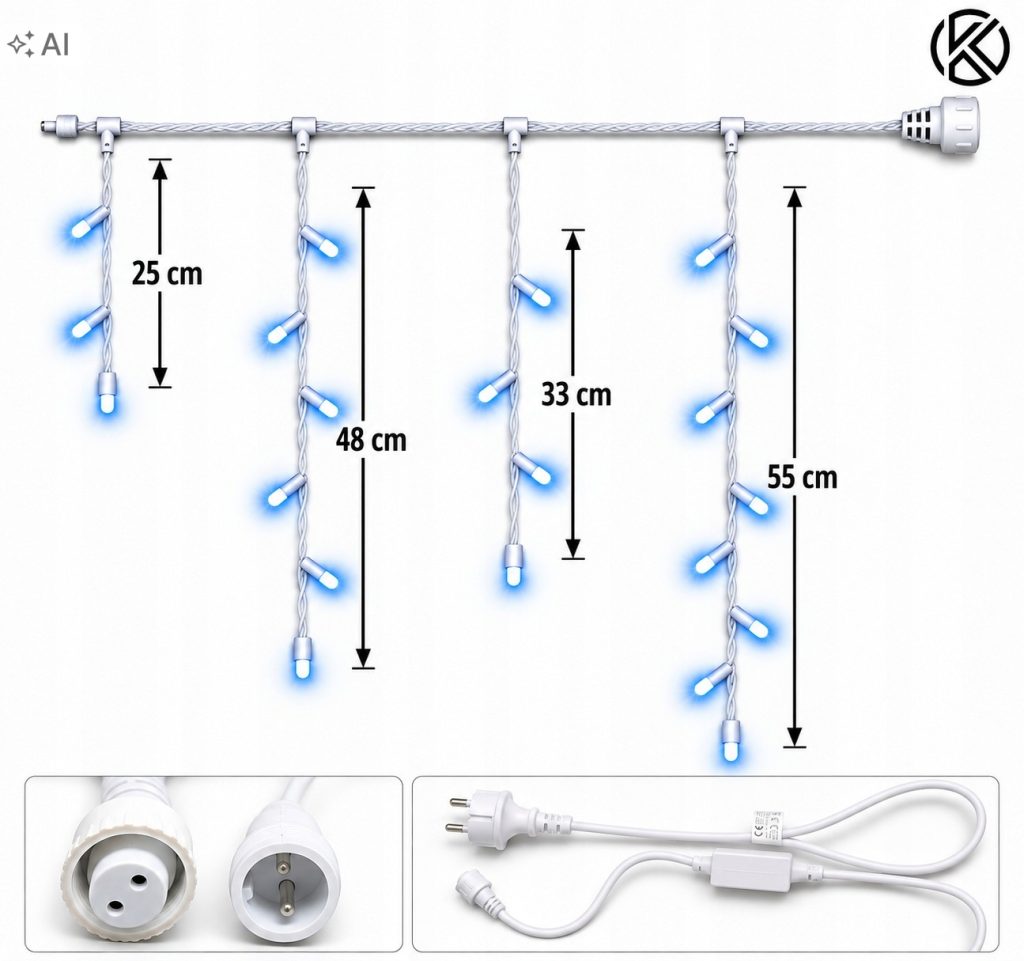 SOPLE 300 LED KURTYNA LAMPKI ZEWNĘTRZNE IP44 NIEBIESKI+ZIMNY FLASH 13,5M