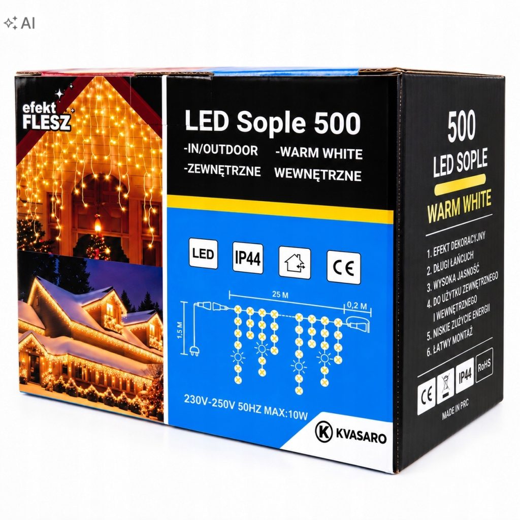 SOPLE 500LED KURTYNA ZEWNĘTRZNE IP44 BIAŁY CIEPŁY+NIEBIESKI FLASH 25M — zielony kabel