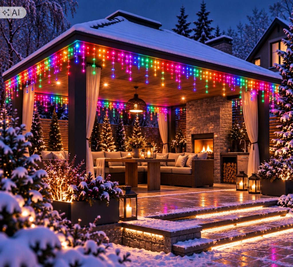 SOPLE 500 LED KURTYNA LAMPKI ZEWNĘTRZNE IP44 MULTICOLOR+NIEBIESKI FLASH 25M — zielony kabel