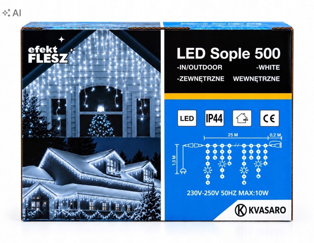 SOPLE 500LED KURTYNA LAMPKI ZEWNĘTRZNE IP44 BIAŁY ZIMNY+NIEBIESKI FLASH 25M — zielony kabel