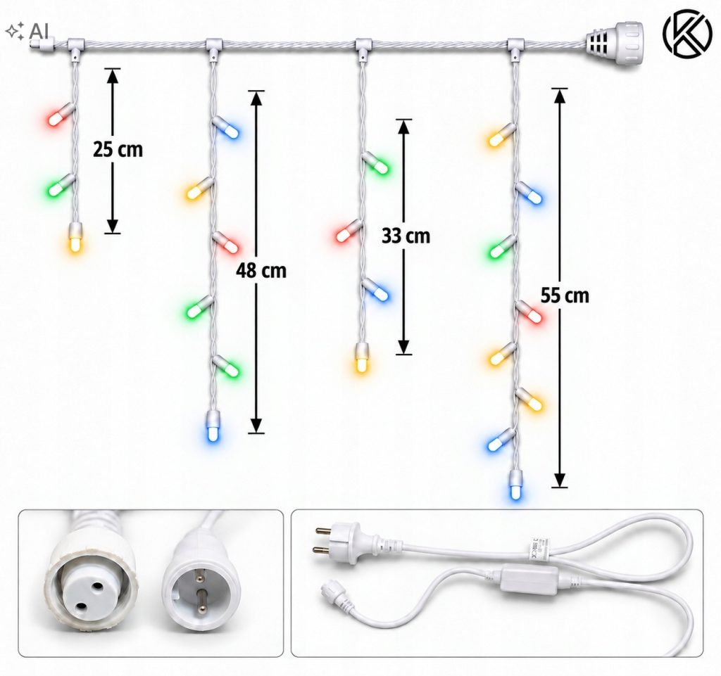 SOPLE 500 LED LAMPKI ZEWNĘTRZNE IP44 MULTICOLOR+ZIMNY FLASH 25M