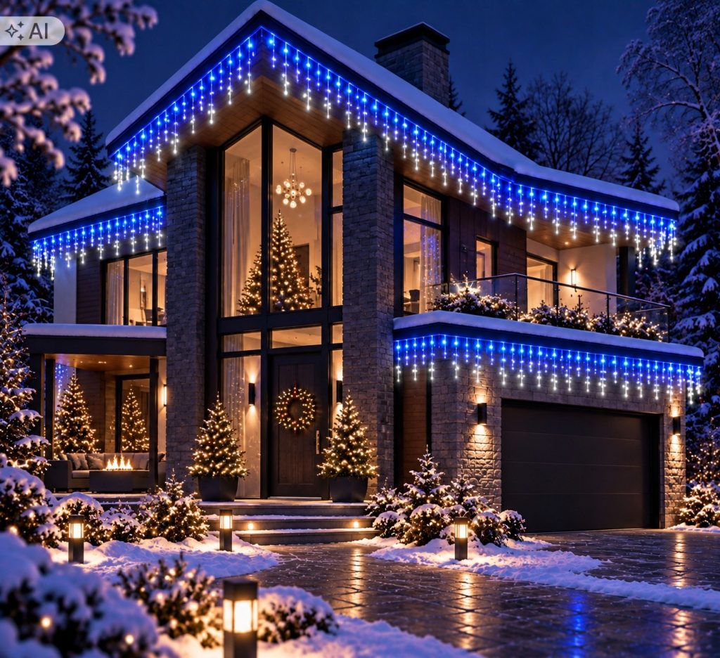 SOPLE 500LED KURTYNA LAMPKI ZEWNĘTRZNE IP44 NIEBIESKI + ZIMNY FLASH 25M — zielony kabel
