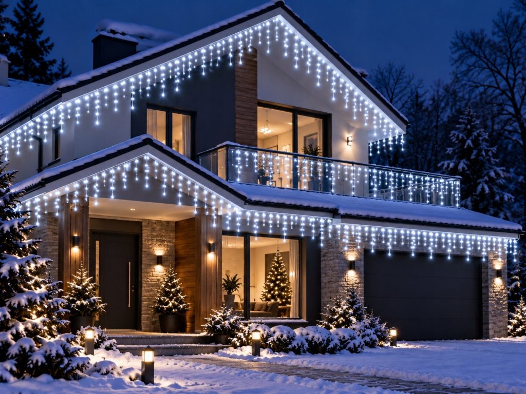 SOPLE 300 LED KURTYNA LAMPKI ZEWNĘTRZNE IP44 BIAŁY ZIMNY + ZIMNY FLASH 13M