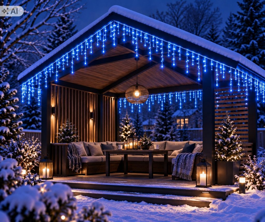 SOPLE 500 LED KURTYNA LAMPKI ZEWNĘTRZNE IP44 NIEBIESKI + ZIMNY FLASH 25M