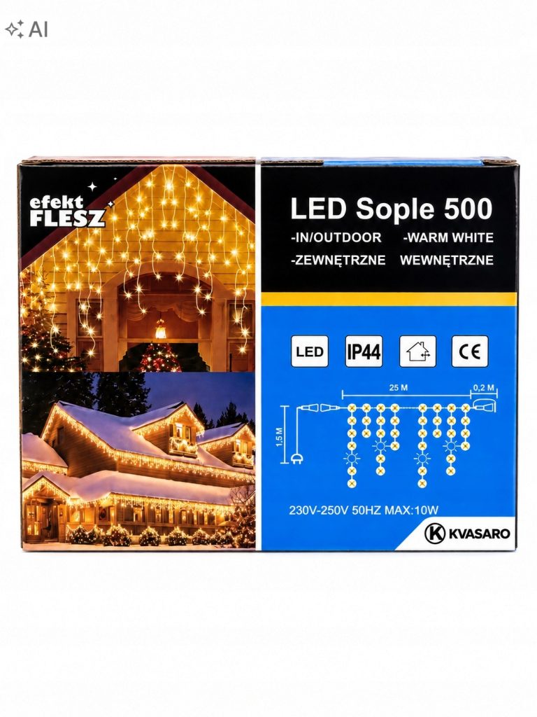 SOPLE 500LED KURTYNA ZEWNĘTRZNE IP44 BIAŁY CIEPŁY+NIEBIESKI FLASH 25M — zielony kabel