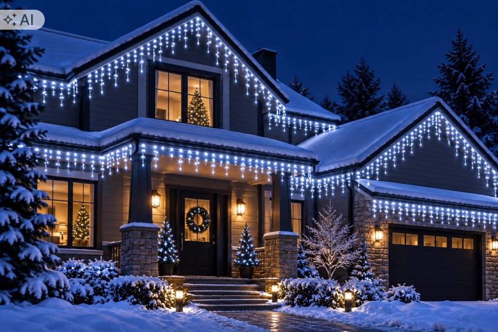 SOPLE 1000 LED KURTYNA LAMPKI ZEWNĘTRZNE IP44 BIAŁY ZIMNY + ZIMNY FLASH 50M