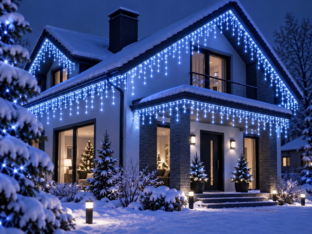 SOPLE 500 LED KURTYNA LAMPKI ZEWNĘTRZNE IP44 BIAŁY ZIMNY + ZIMNY FLASH 25M