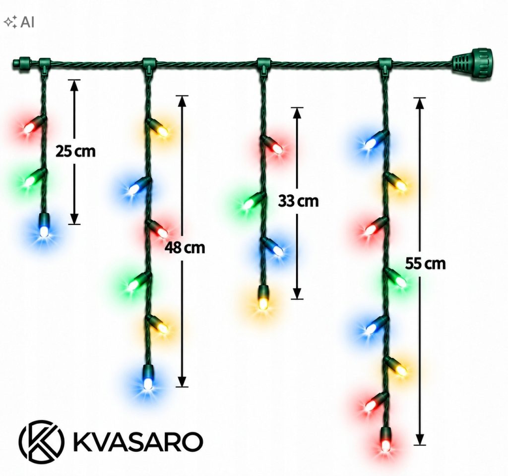 SOPLE 500 LED KURTYNA LAMPKI ZEWNĘTRZNE IP44 MULTICOLOR+NIEBIESKI FLASH 25M — zielony kabel