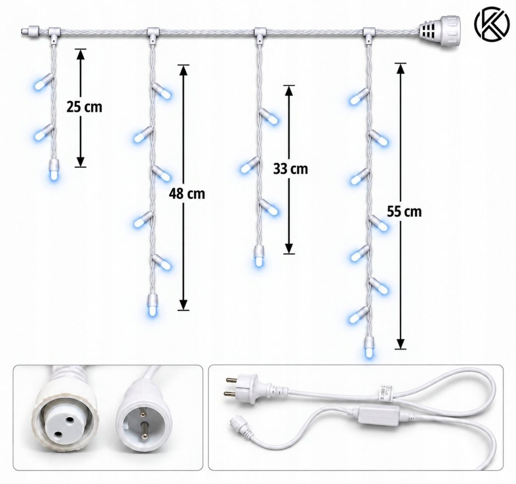 SOPLE 300 LED KURTYNA LAMPKI ZEWNĘTRZNE IP44 BIAŁY ZIMNY + ZIMNY FLASH 13M