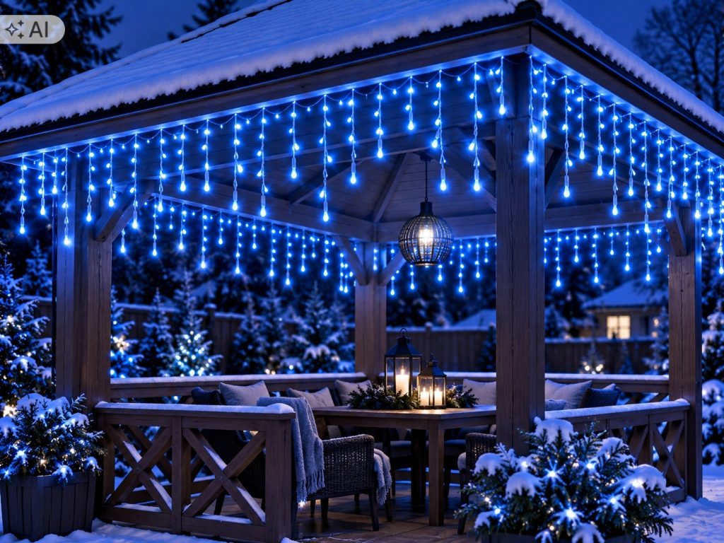 SOPLE 300 LED KURTYNA LAMPKI ZEWNĘTRZNE IP44 NIEBIESKI+ZIMNY FLASH 13,5M